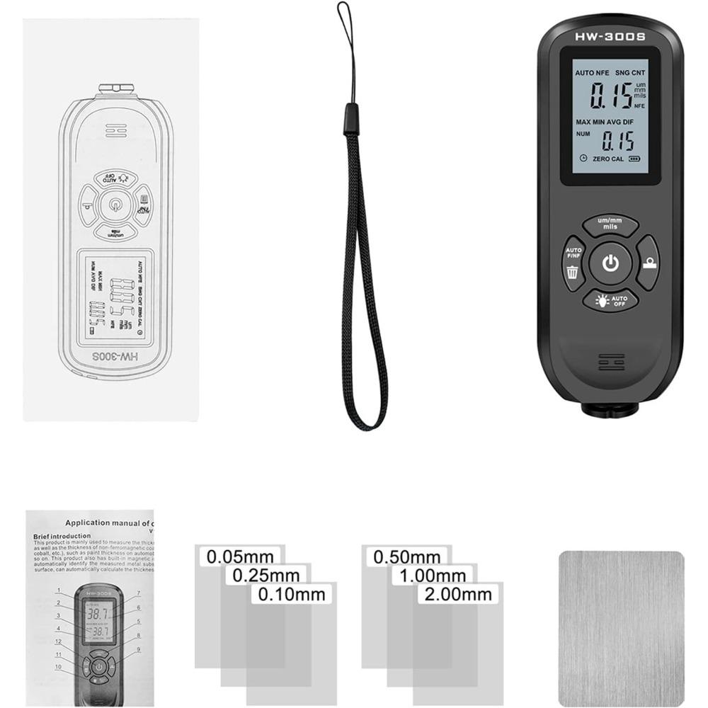 Thickness Gauge HW-300S Coating Thickness Gauge 0.01mm/1mil Thickness Gauge Digital Vehicle Inspection Automotive Paint Thickness Measurement