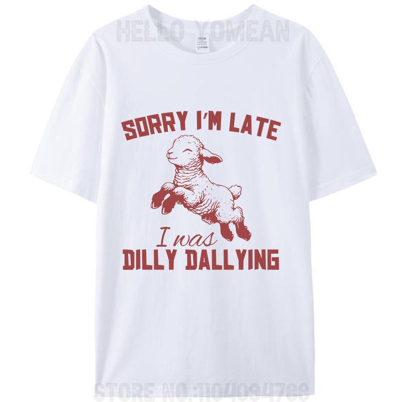 Promiň, že jdu pozdě, loudal jsem se. Vtipné meme s kozou, jak skáče. Unisexové módní bavlněné tričko s kulatým výstřihem a grafickým Y2k topem.