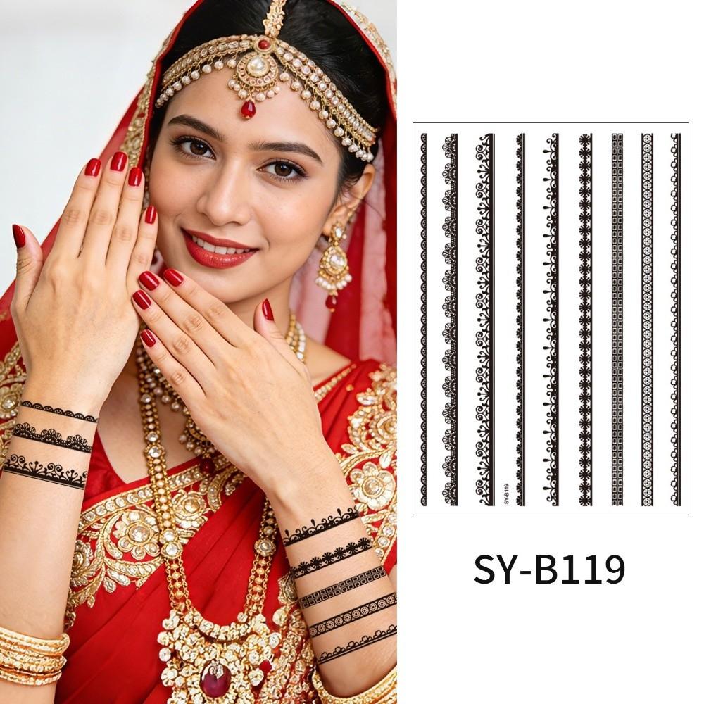 Adesivos de Transferência de Água Tatuagem Temporária de Henna Índia Mehndi Flor Arte Corporal Adesivo Mulher/Senhora/Menina