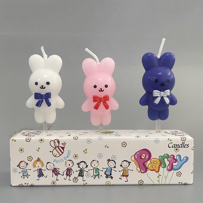 

Cartoon Zodiac Image Rabbit Candle Shape White Pink Bow Tie Bow Rabbit Candle