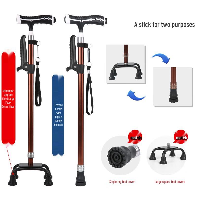 Kedenor Aluminum Telescopic Quad Cane with Light & Magnetic Handle