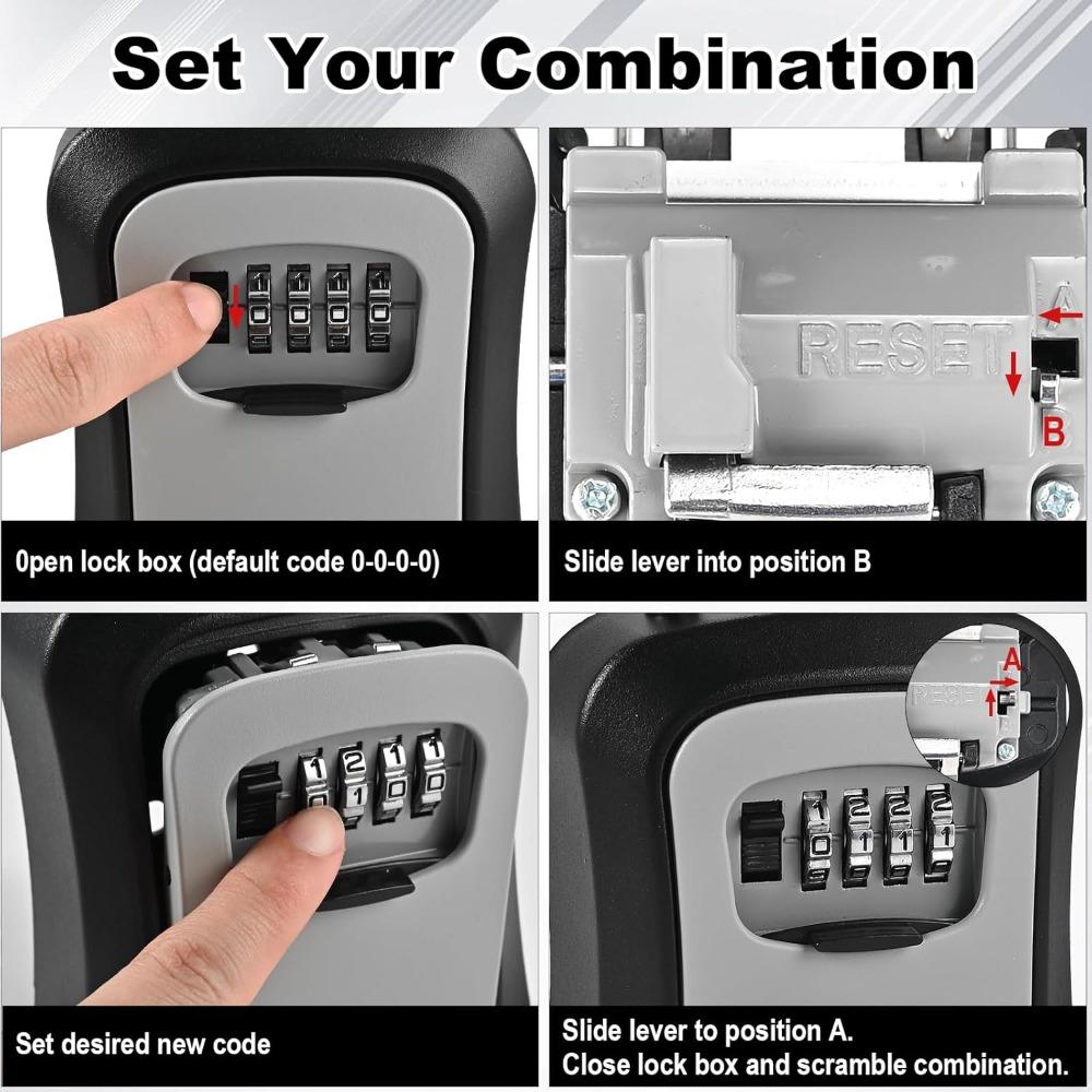 Wall Mounted Key Safe Box 4 Digit Combination Password Outdoor Key Storage Safe Box Weatherproof Wall Mounted Lock Box for Keys