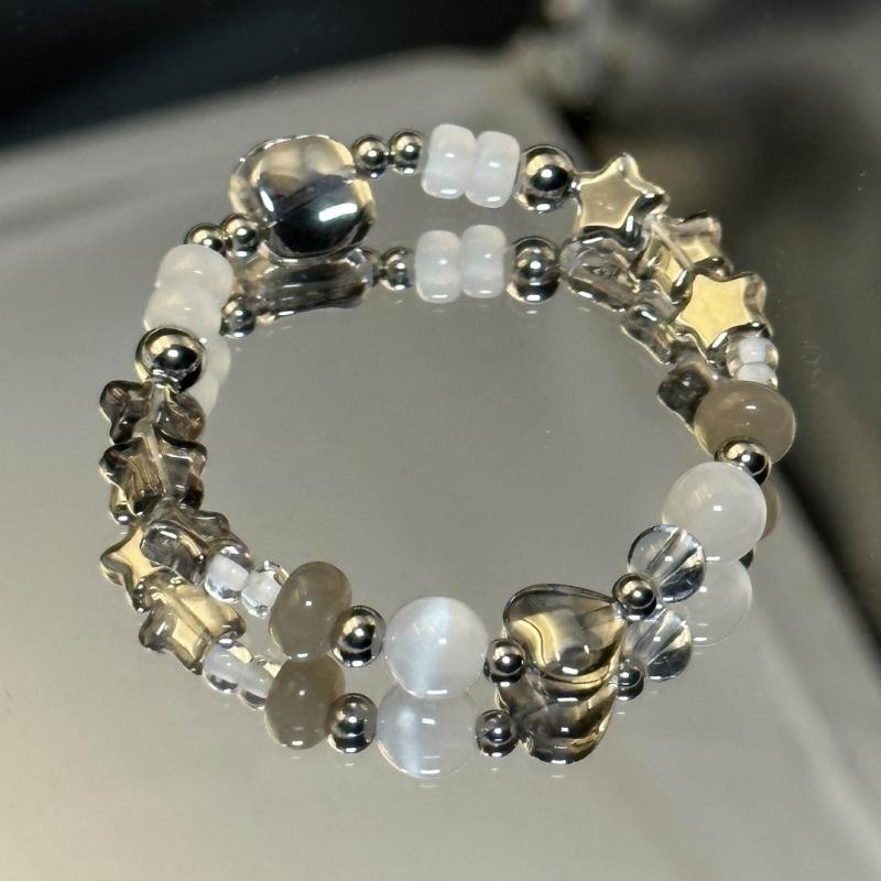 Unique Star Beaded Bracelet Harajuku Crystal Star Pentagrams Bead Wristlet Heart Metal Bead Handchain Jewelry Gift Women