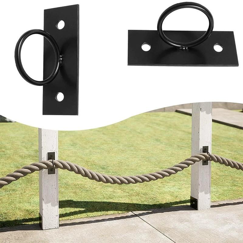5-pakning Svarte dekorative ringtauholdere for hampetaugjerde, trapperekkverk, veggmontert henger, takkrok