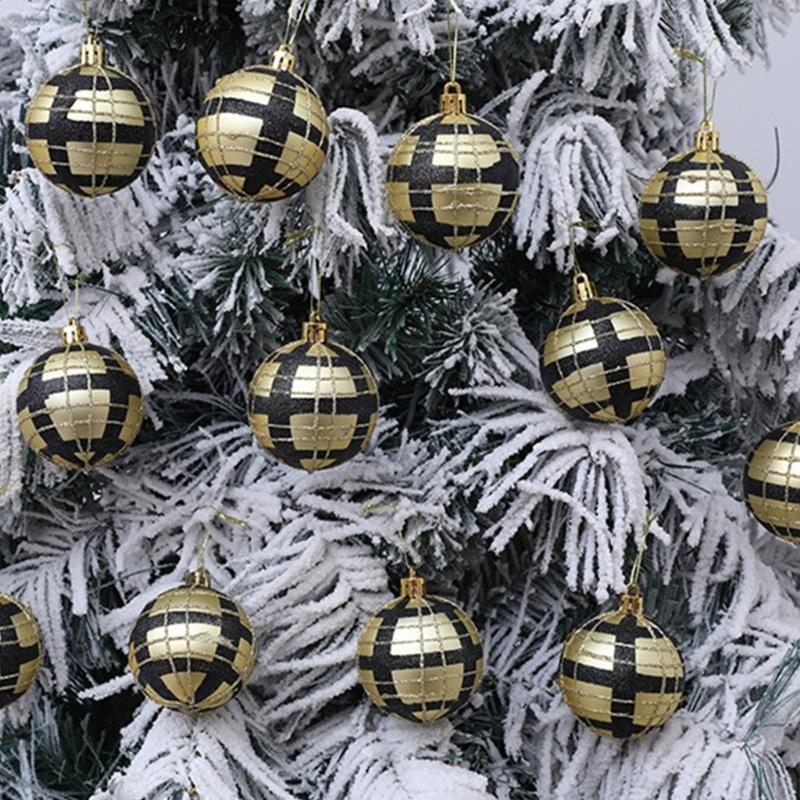 2 Boxes Christmas Tree Decorations Tartan Pattern Plastic Hanging Ball Festival Home Holiday Party Decorative Accent