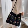 Zipper Flower Embroidered Shoulder Bag Large Capacity Women Bucket Bag  Girl/Ladies