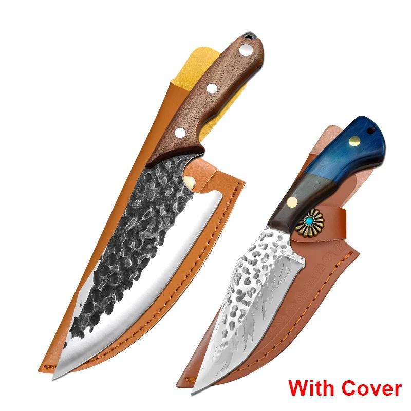 Forged Kitchen Knives Meat Cleaver Chopping Vegetables Butcher Knives Hiking Camping Barbecue Outdoor Survival Knife Wood Handle