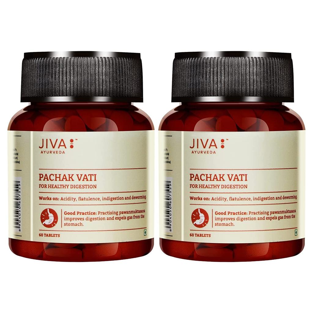 Jiva Pachak Vati Tablets 500mg 60 Tablet X Pack of 2 | Ayurvedic Digestion Aid for Men & Women, Natural Appetite Support