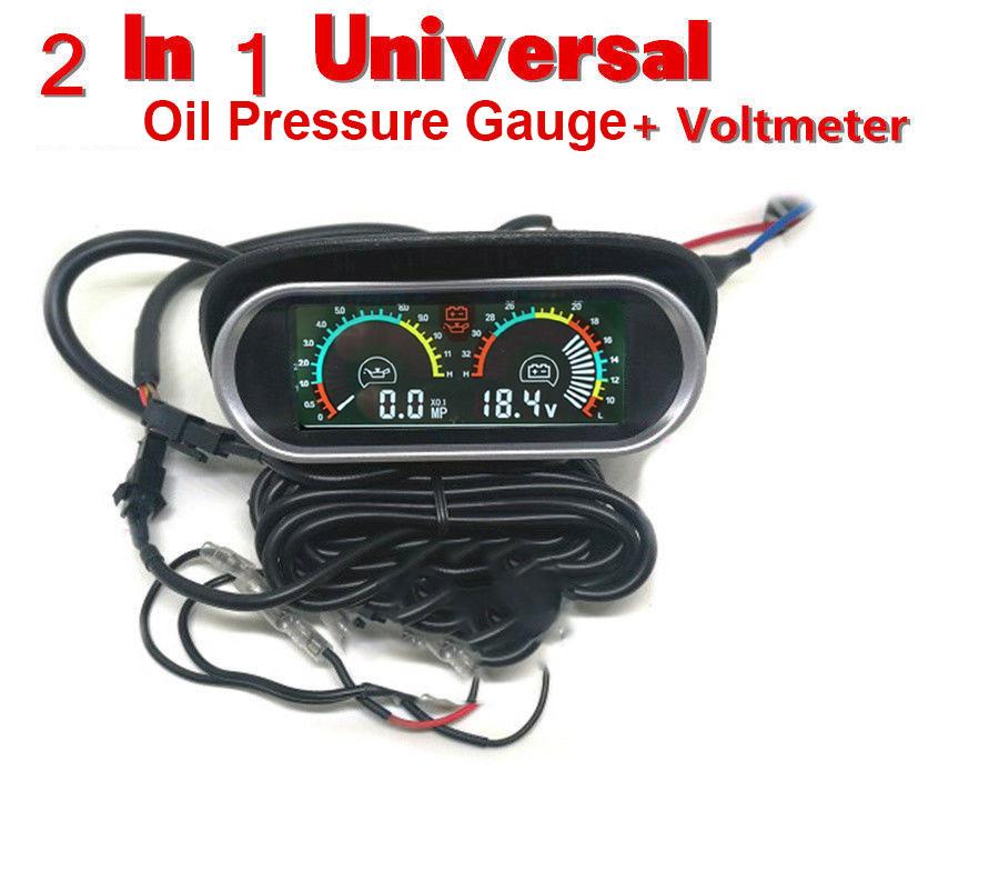 2in1 Dashboard LCD Digital Display 12/24V Autos Oil Pressure Gauge + Voltmeter