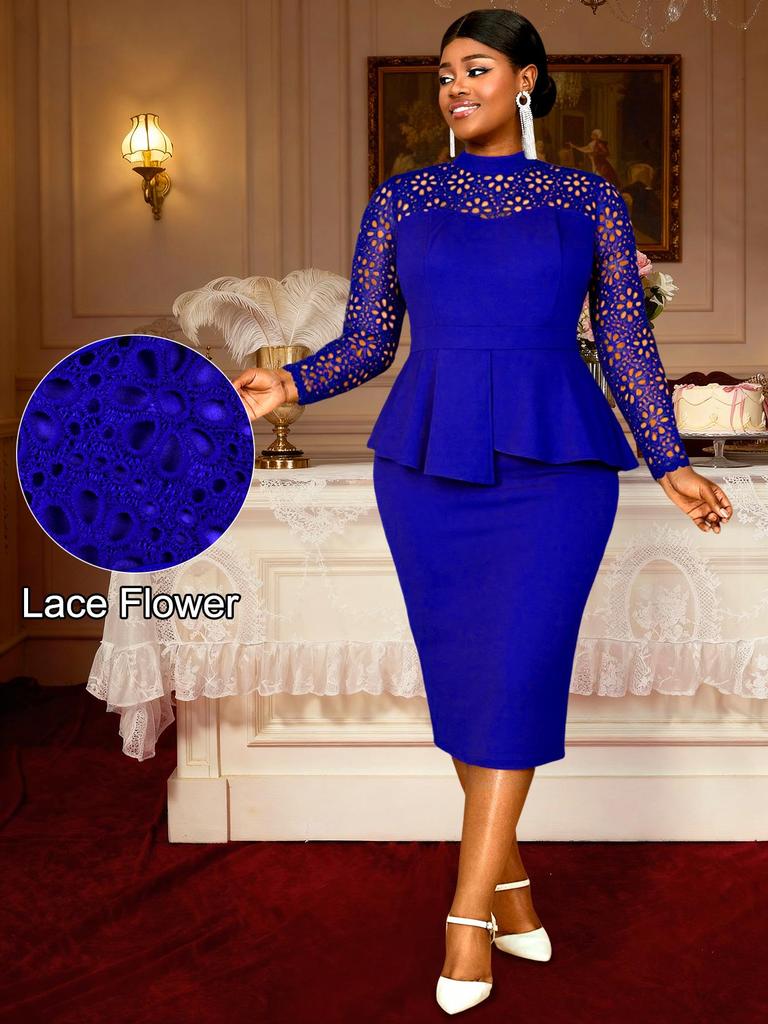 Elegant Plus Size Lace Dress with Ruffle Waist for Wedding Guests