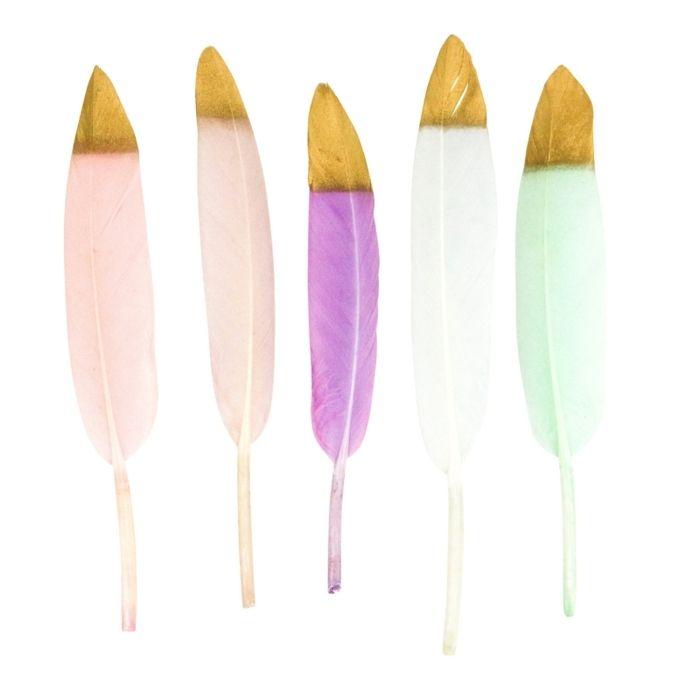 Plume - MEGACREA DIY - Set de 24 - Couleur pastel - Bout doré - 14 cm