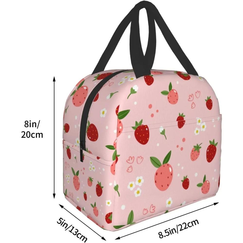 Geantă de prânz drăguță cu căpșuni și flori, cutie de prânz reutilizabilă pentru muncă, bento cooler, geantă reutilizabilă, cutii de picnic, recipiente izolate