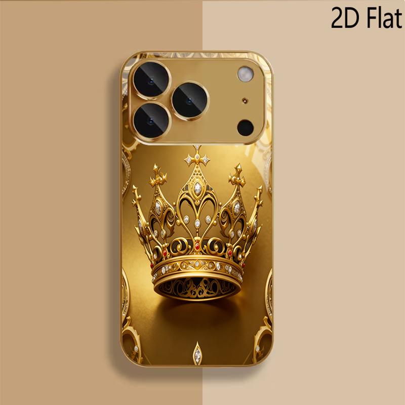Golden Crown Patterned tempered glass design for iPhone16 17 ProMax 1514 1312 11ProMax Phone Case Camera Cover Shockproof Hard B