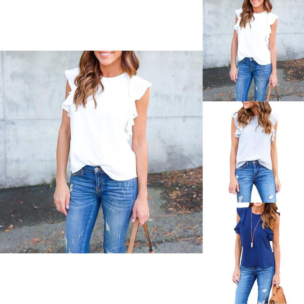 Elegant Ladies Summer Lotus Lace Short Sleeve Casual Shirt Tops Blouse T-shirt