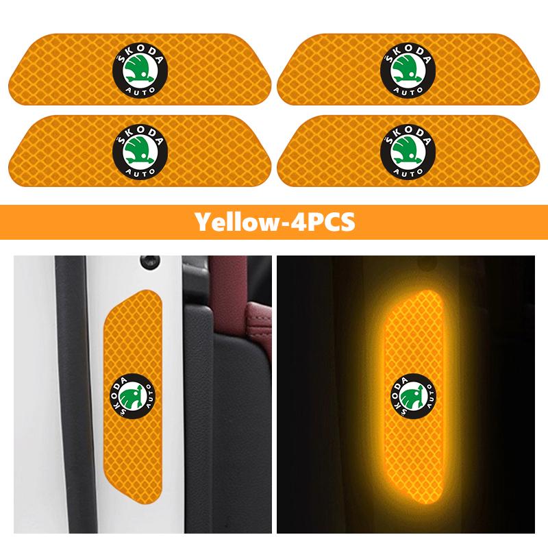 HGWE4 Car Wheel Eyebrow Stickers Reflective Protective Stickers Night Anti-collision Strip For Skoda S Kodiaq Octavia 2 3 Yeti Karoq