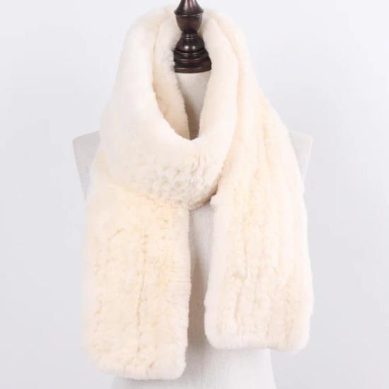 New Women Real Knitted Rex Rabbit Fur Scarf Fashion Luxury Brand Shawl Fur Scarves Solid Color Russian Winter Fur Neckerchief