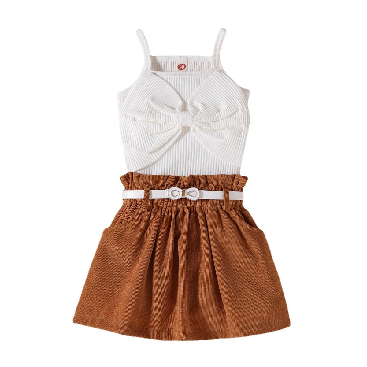 

Комплект для девочек Весна и Лето Детская мода Топ-халтер с бабочкой, Шорты и Пояс 130cm белый