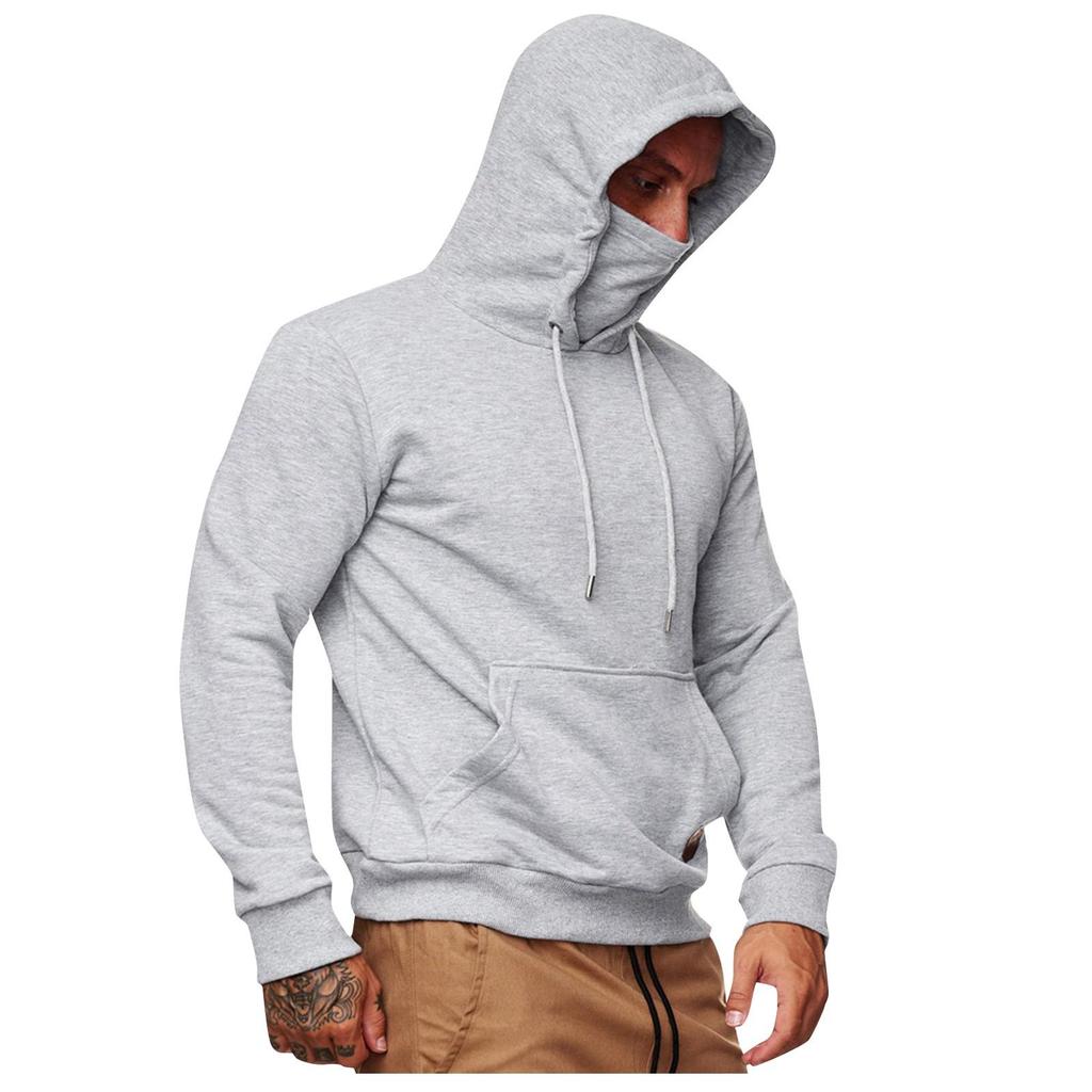 Autumn And Winter Hooded Sweater Loose Sports Long-Sleeved Hoodie Solid Color Pullover Top With Mask