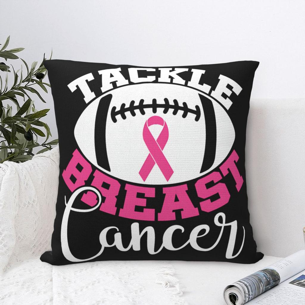 Tackle Breast Cancer Football Sport Awareness Support Pink Ribbon Square Pillow Case Cushion Covers Decor Pillowcase for Home