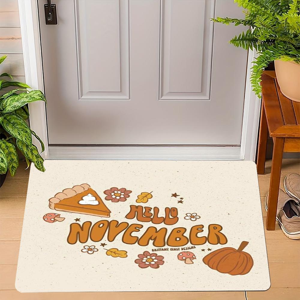 Thanksgiving Pumpkin Peace Sign Carpet Turkey Design Mat Autumn Leaves Home Decoration Greeting Door Rug Non-Slip Floor Mat