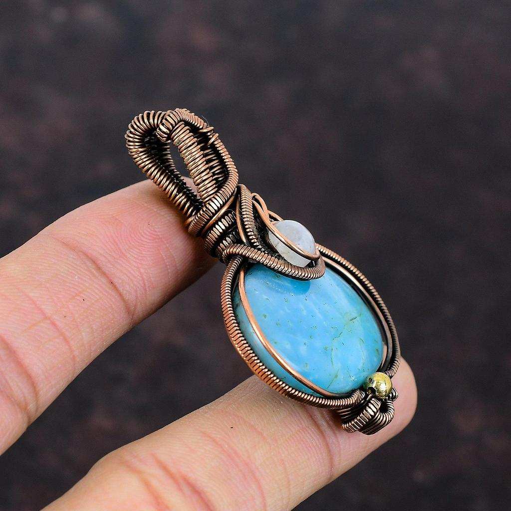 Hemimorphite Pendant Copper Wire Wrapped Pendant Rainbow Moonstone Gemstone Pendant Handmade Pendant Wonderful Copper Jewelry Gift For Mom