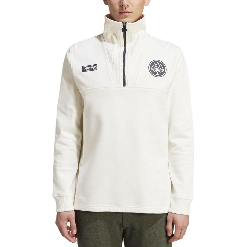 Adidas Originals Trefoil X Spezial SS23 Solid Logo Embroidered Stand Collar Half-Zip Sweatshirt Men Tops White IC0124