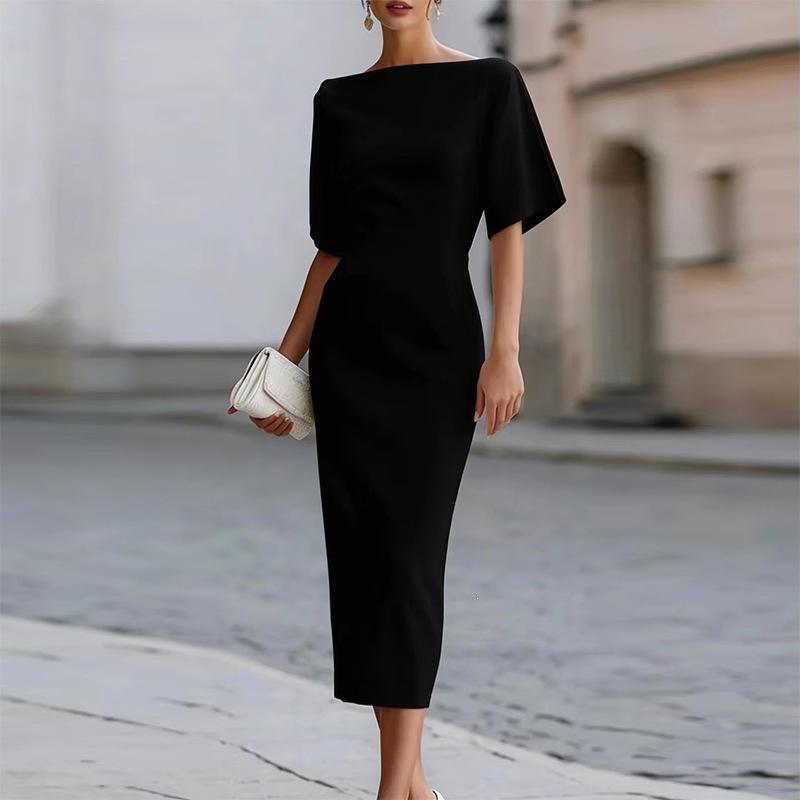 Nuovi abiti da donna primaverili, vendita calda transfrontaliera europea e americana, alla moda ed elegante, tinta unita, aderente, vestito da sera aderente