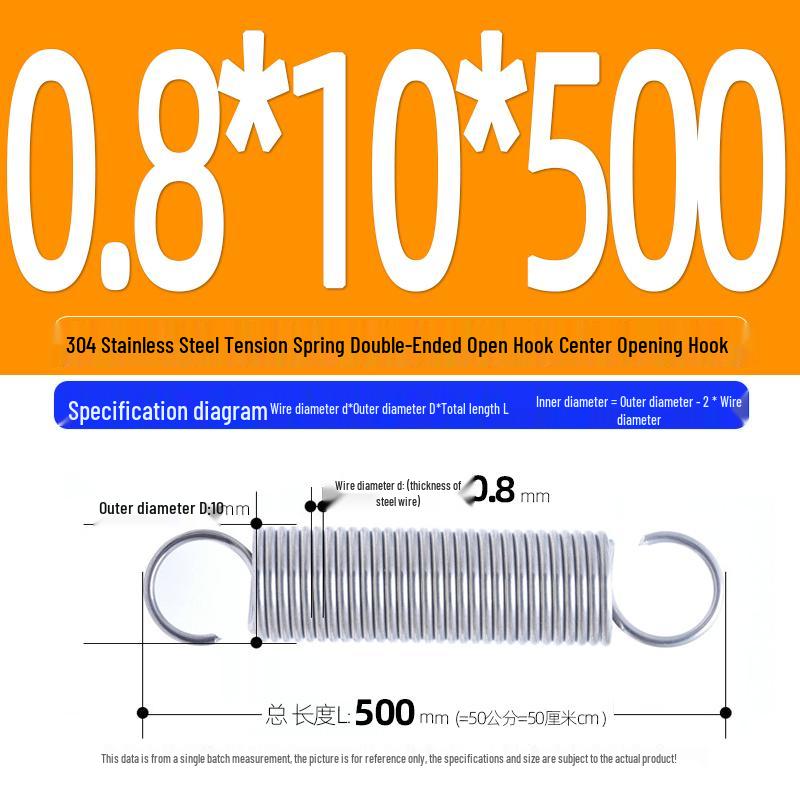 Arc de extensie din oțel inoxidabil 304 de 500 mm cu cârlige deschise și inel cu buclă dublă, personalizabil.
