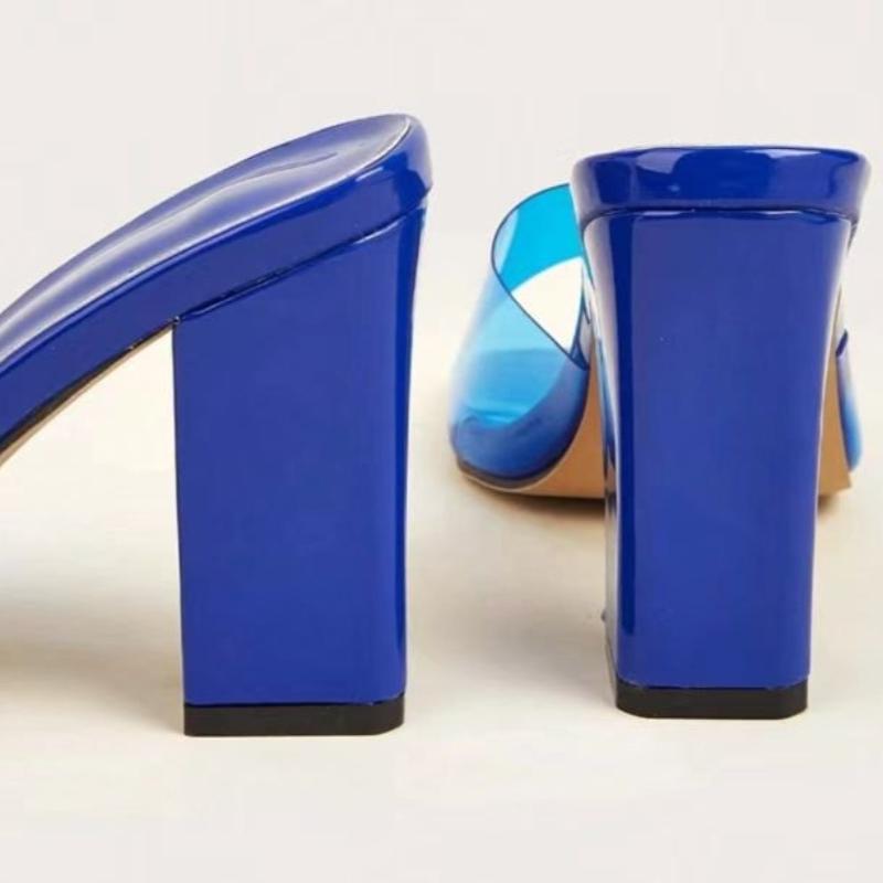 Fashion New CandyWomen Summer Color Fish Mouth Thick Heel Square Head Leather Bright Color Luxury Brand Outdoor Slippers