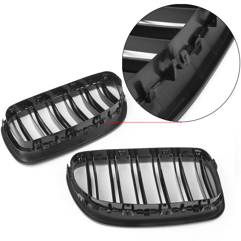 Gloss Black Front Kidney Grille Fit BMW 5 Series F11 F10 2010-2016 Dual Slats