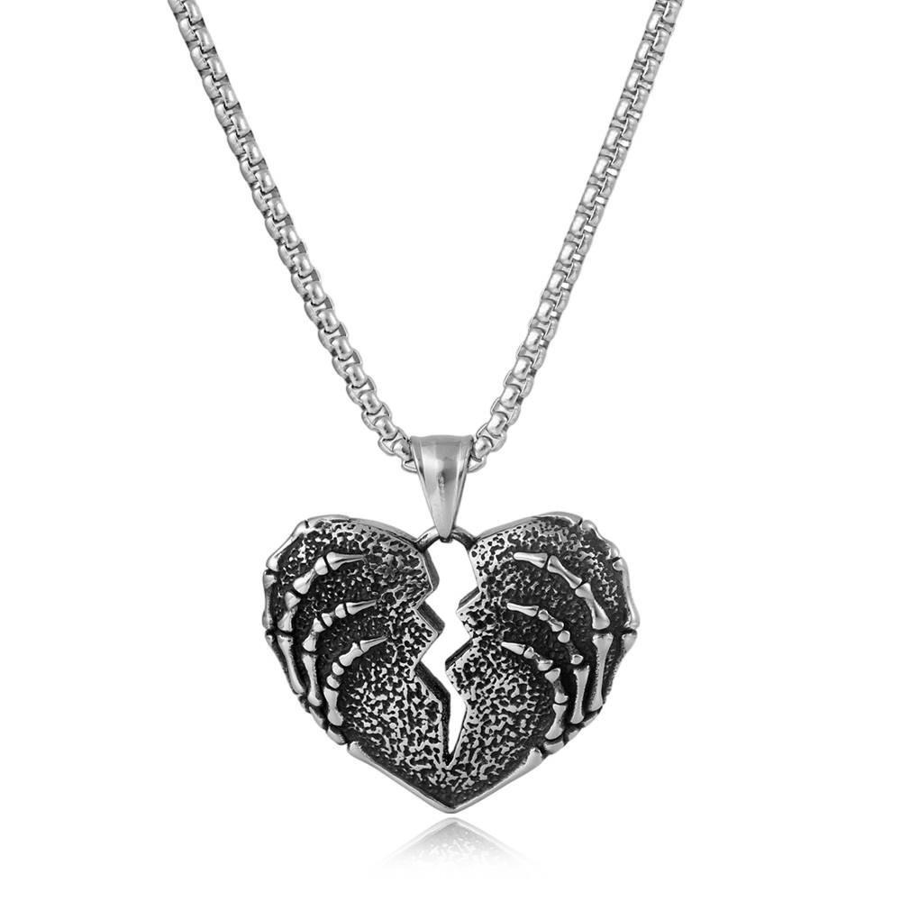 2026 Necklace Fashion Domineering Boys Heart Broken Heart Pendant 60CM