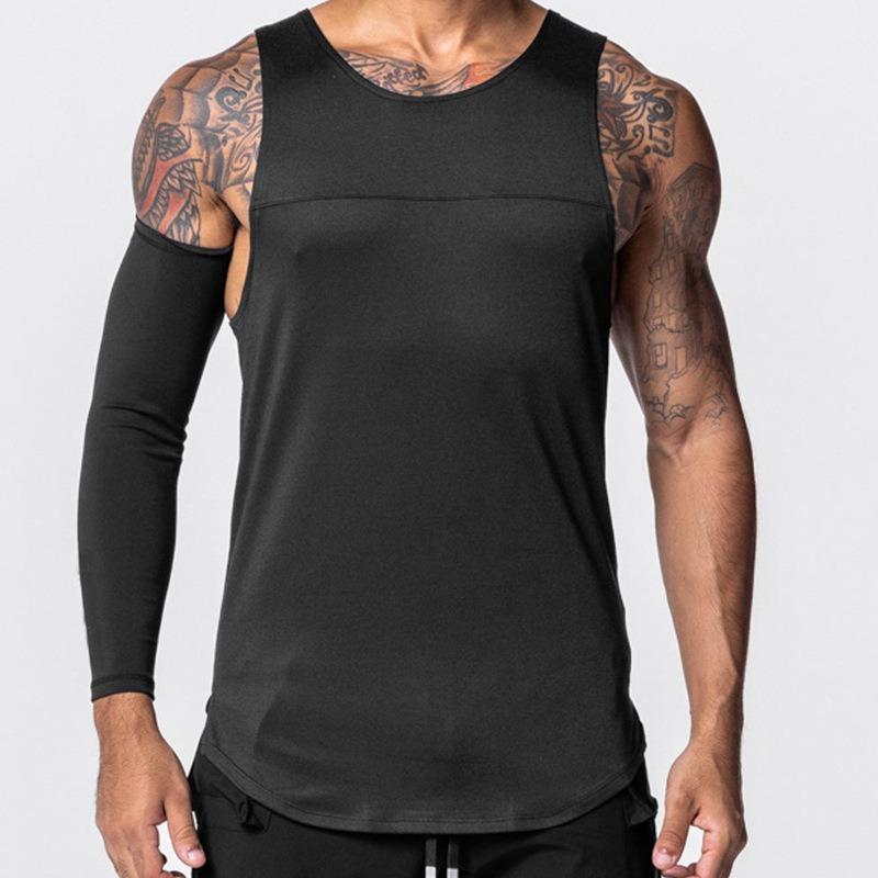 

Men Solid Curved Hem Tank Top Crew Neck Sleeveless Slim Fit Casual And Gym Wear S чорний