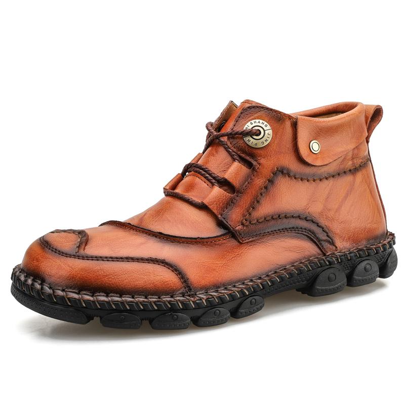 

New Autumn Handmade Leather Plus Size 48 Men Boots Outdoor Design Sneakers Man Breathable Casual Leather Shoes Men Ankle Boots 39