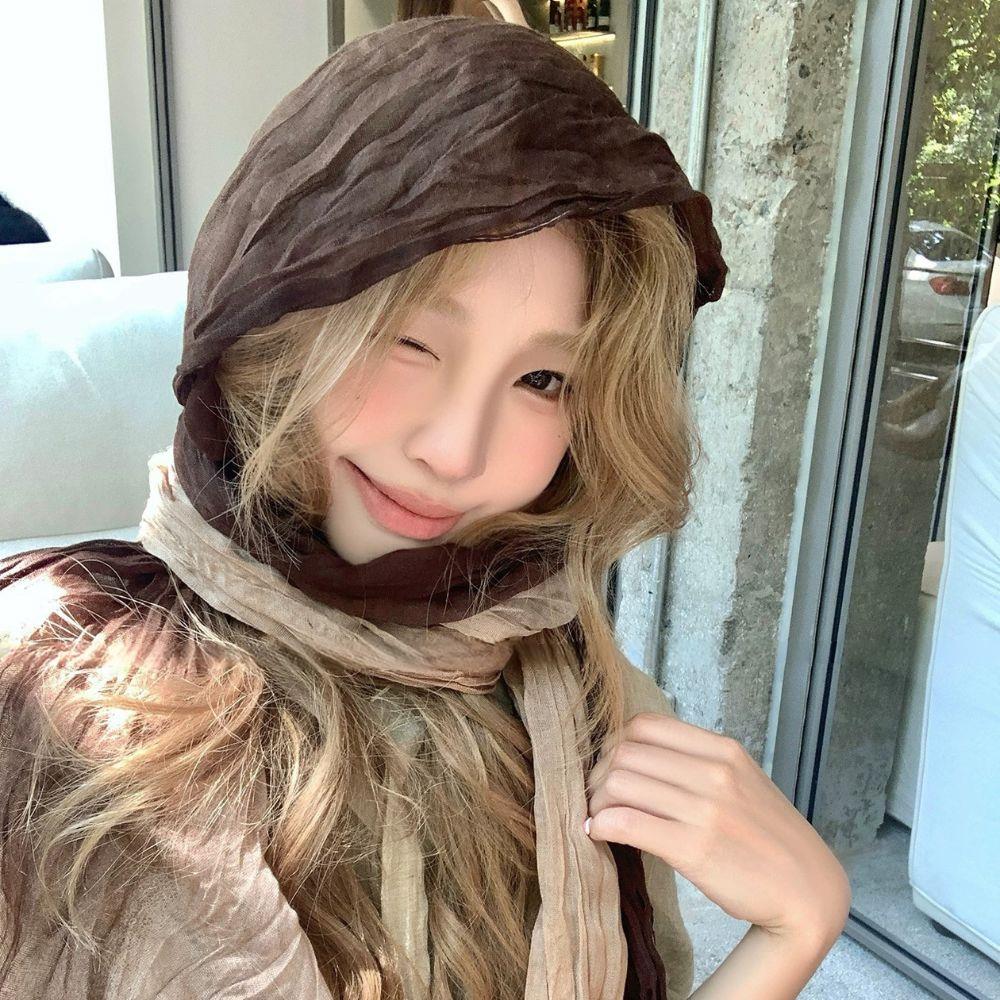 180x90cm Gradient Cotton Hemp Scarf Coffee Vintage Cotton Linen Wrinkle Scarf Women Long Soft Long Hijab Scarf DIY Fold Shawl