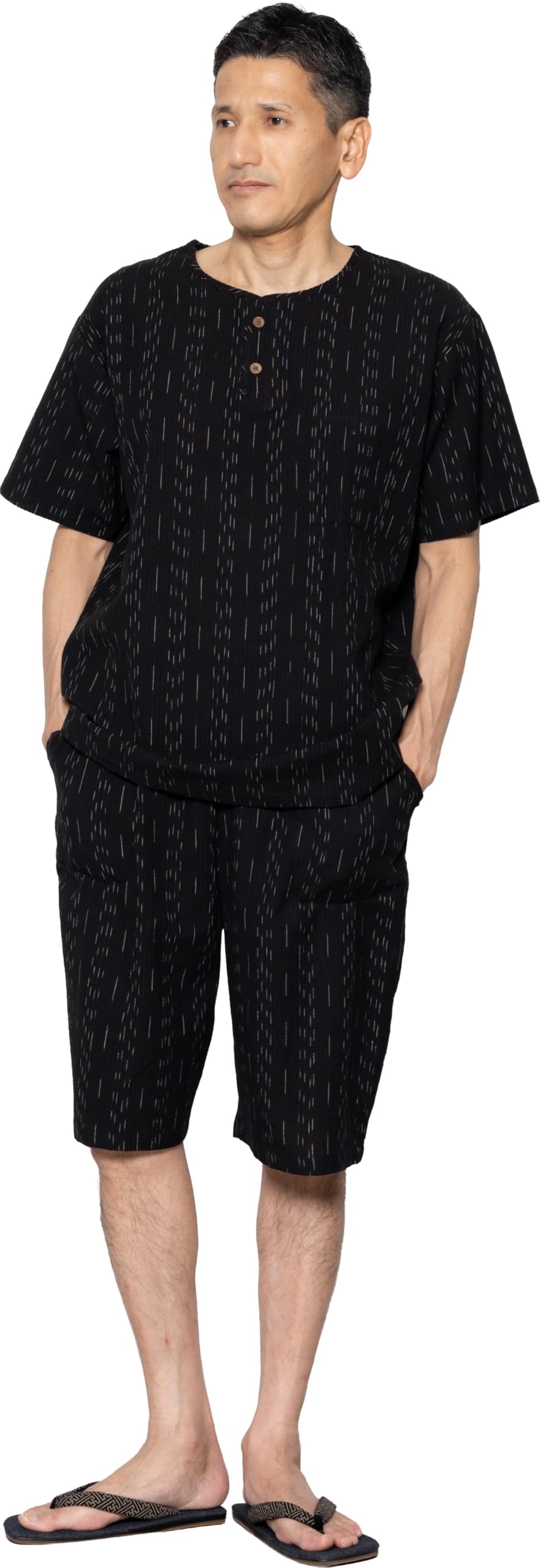 Watano Sato Made in Japan Kurume Chijimi Weave Homewear Blackboard (Cotton Village) - - - Jinbei/Samue (Size 3L, Tie)