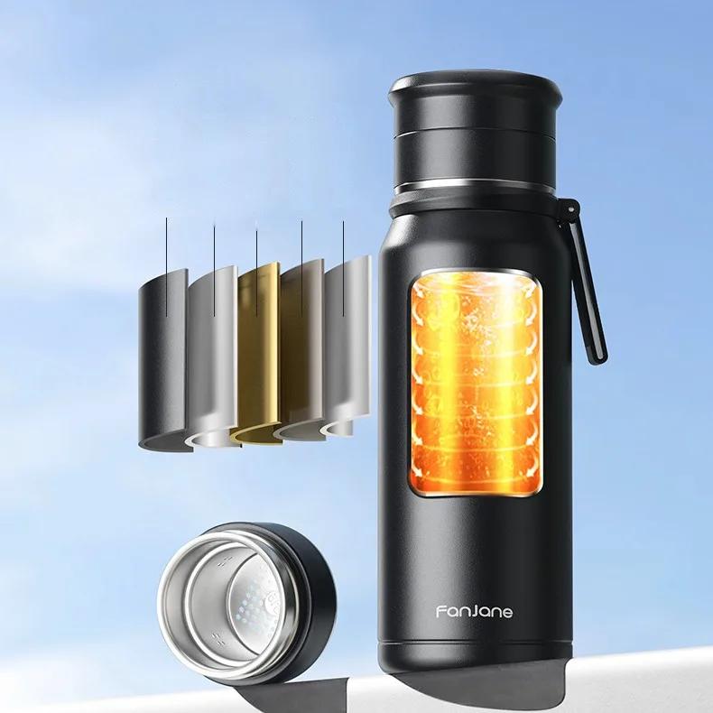 FANJANE Large Capacity Insulated Cup Coffee Tea Thermos Bottle for Men Female Tea Infuser Water Separation Outdoor Water Cup