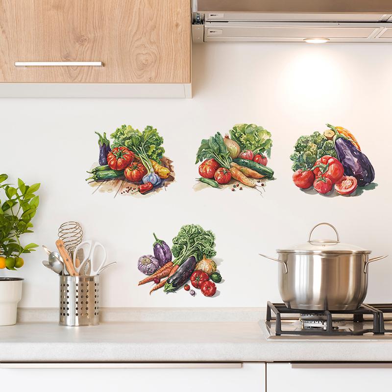 Kreatives Bemaltes Gemüse Aubergine Westliche Rote Kaki Küche Restaurant Heimverschönerung Wandaufkleber