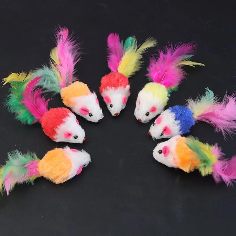 New Plush Cat Mouse Toys Mice Rattle Set Interactive Pet Toy for Kittens Assorted Catnip Toys with Colorful Feather Tail