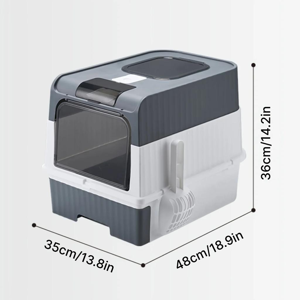 Portable Collapsible Cat Litter Pan with Splash Guard and Plastic Scoop - Pet Litter Box with Lid, Easy To Clean and Assemble