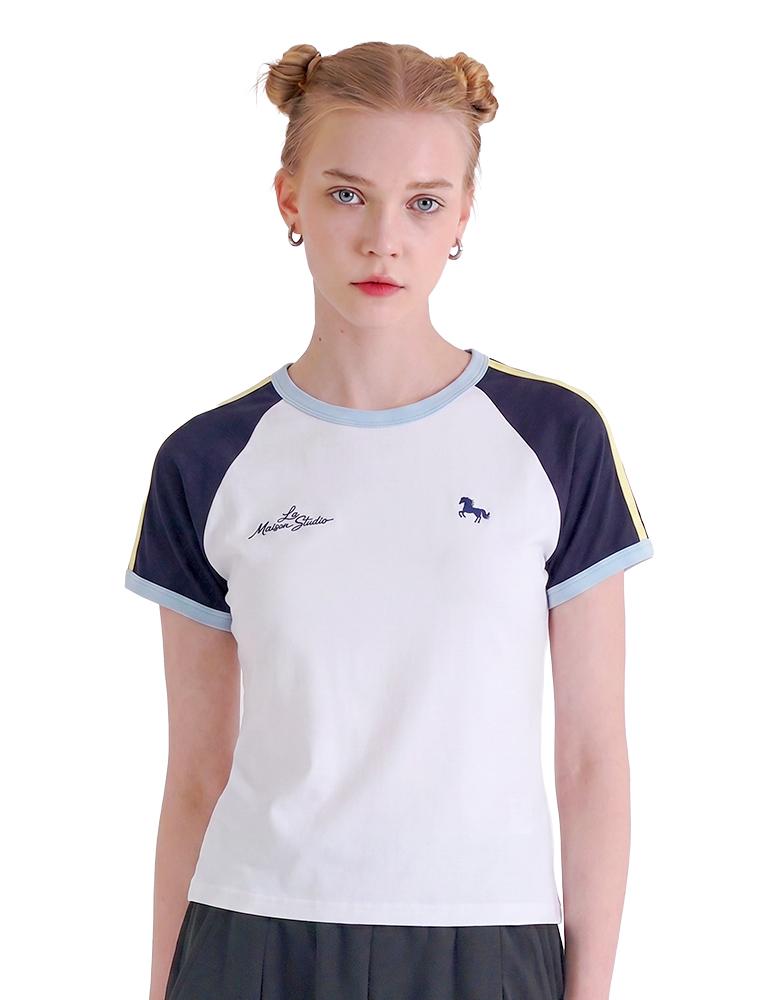 LA MAISON STUDIO Point Symbol Raglan Short Sleeve Whitenavy(Fcg2Ts779W)