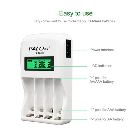 PALO LCD Display 4 Slots Smart Rechargeable Battery Charger For AA AAA Ni-Cd Ni-Mh Rechargeable Batteries