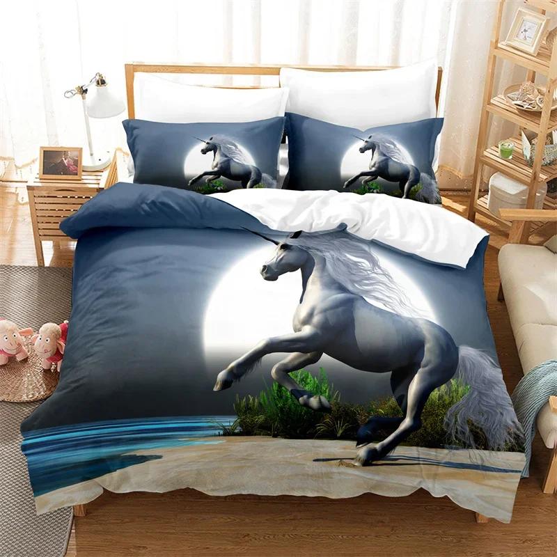 Bettdecke Weißes Einhorn Twin Size Süßes Fliegendes Pferd Bettwäsche-Set Für Teenager Kind Mädchen Mikrofaser Wildtier Bettdecke