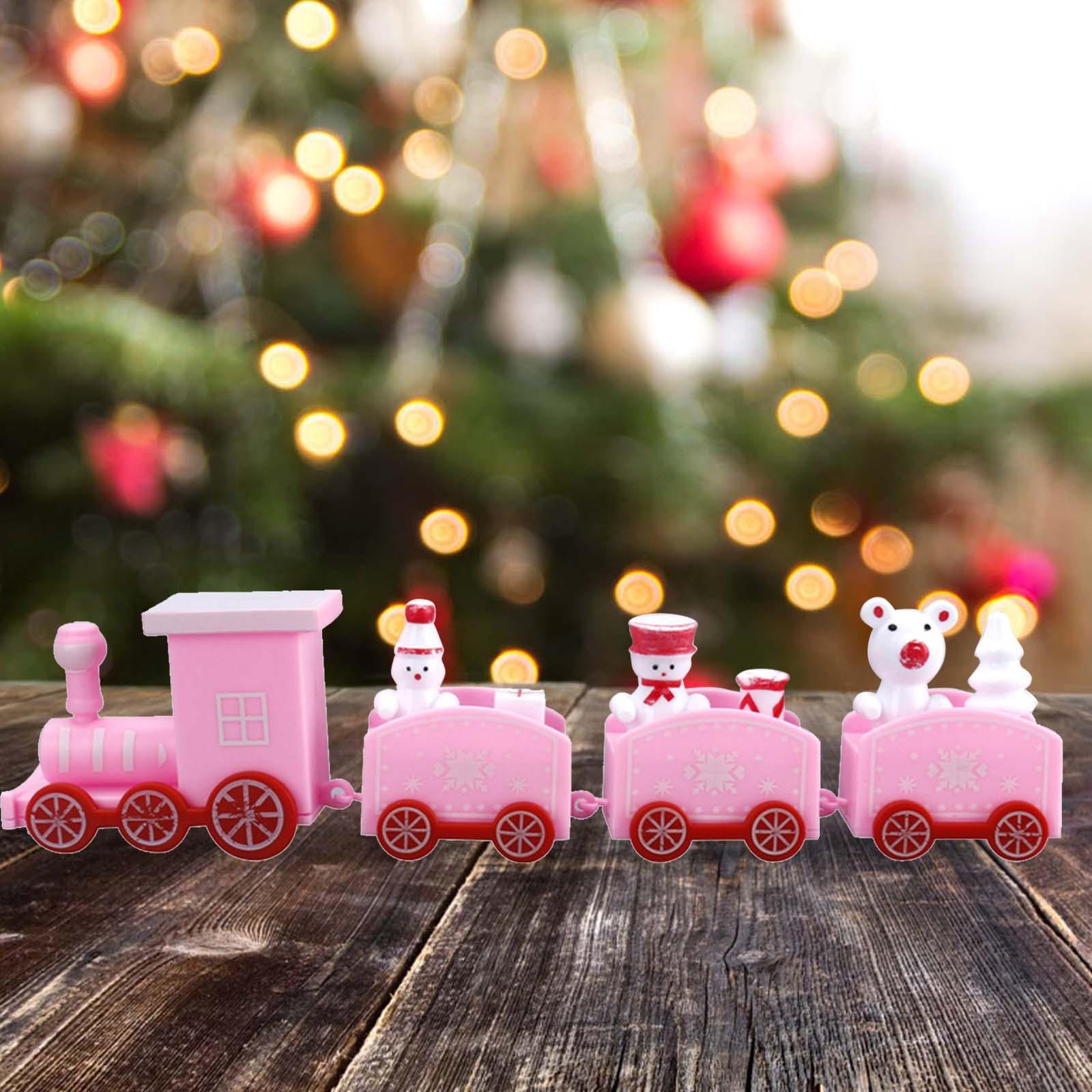 Christmas Train Ornament Cake Decoration Kids Xmas Train for Desk Indoor Car розовый