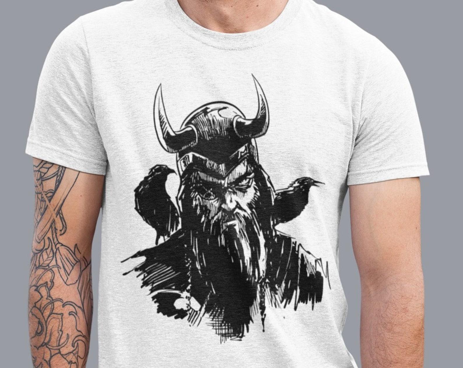 Graphic Viking Crow Tee, ODIN RAVEN VIKING shirt, Vikings T-Shirt, Valhalla Tee, Norse Mythology Gift, Warrior Shirt, Scandinavian Gift XL