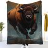 1pc Soft Flannel  Heavyweight Blanket - All-Season Cozy Throw with Bold Brown Bull Graphic, & Golden Contemporary Bedsprea