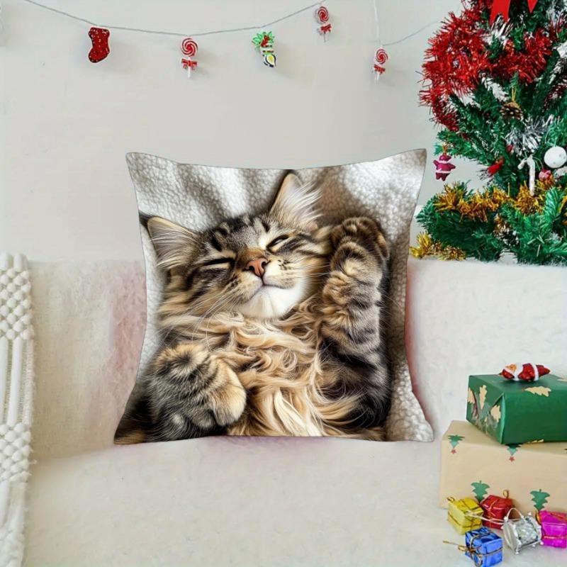 Charming Cat Design Cushion Covers Chair Living Room Pillowcase Cozy Zipper Sofa Pillow Covers Animal Bedroom Indoor Home Decor