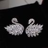Elegant Rhinestone Black Swan Earrings For Women Korean Fashion Zircon Swan Bird Animal Earrings Lady Party Jewelry Girls Gifts