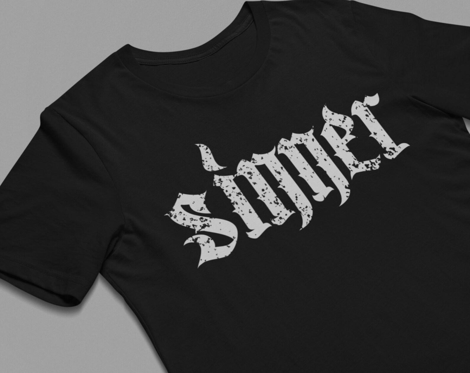 Sinner T-Shirt: Gothic Font, Witchy Halloween Tee S