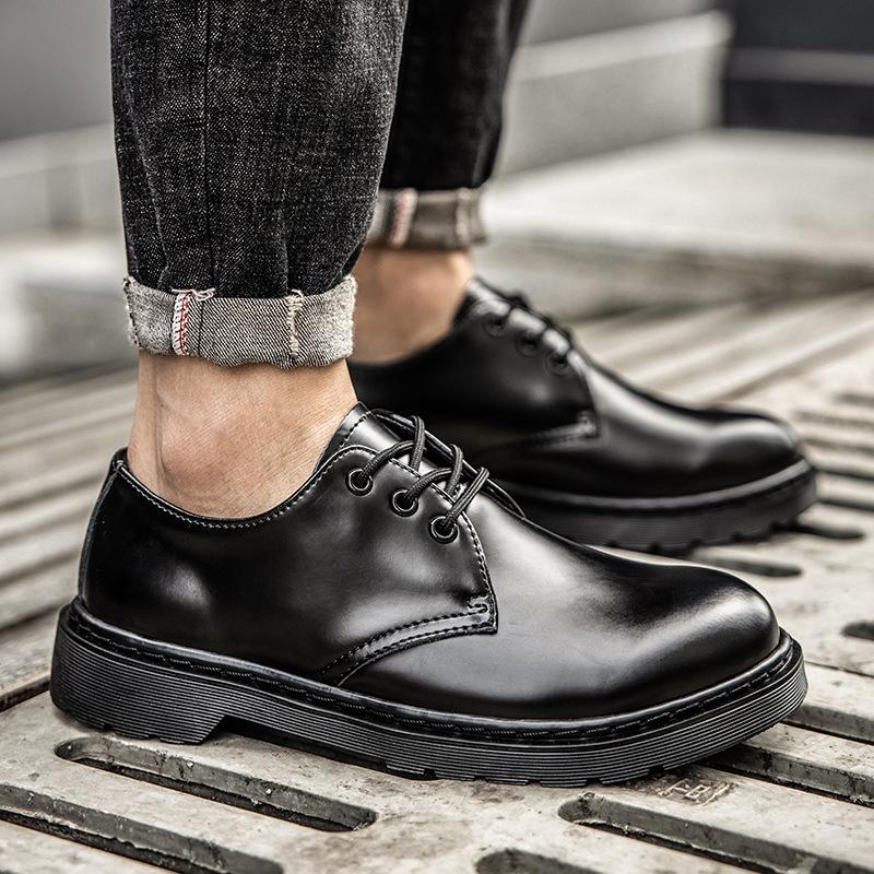 Large Size Big Head Shoes Men's Black Leather Shoes British Style Martin Shoes Business Casual Leather Shoes Locomotive Tooling Shoes