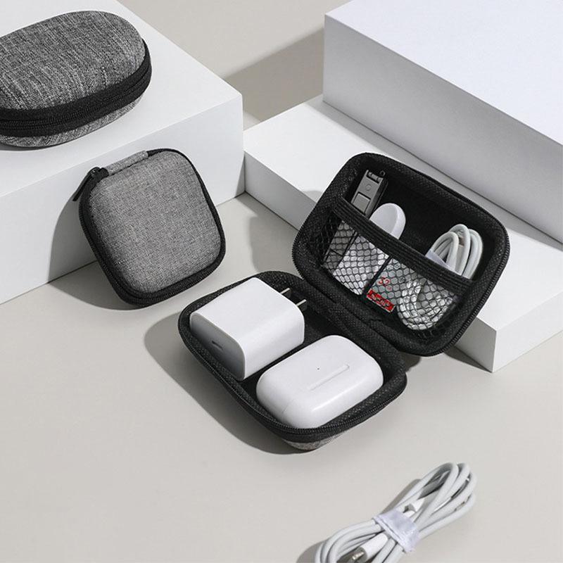 Mini Sacoche de Rangement Portable EVA Pochette Sac de Transport Fermeture Éclair Étui pour Écouteurs Airpod/Téléphone/Accessoires Câble de Charge